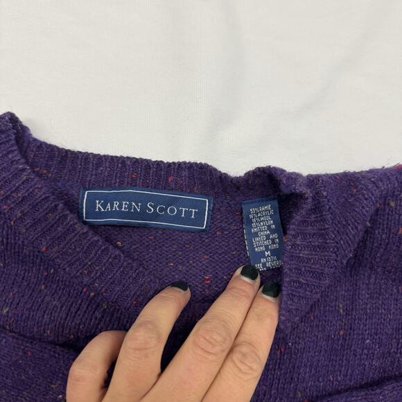 Vintage Fair Isle Nordic Sweater Wool Blend Size M Purple Hand Knit Karen Scott - Picture 3 of 8